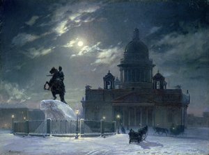 Ansicht des Denkmals für Peter den Großen auf dem Senatsplatz, St. Petersburg, 1870